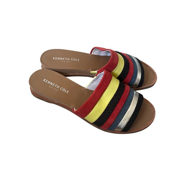 Kenneth Cole New York 'Janie'  Women's 6M Stripe Suede Leather Slide Sandal - Picture 1 of 6